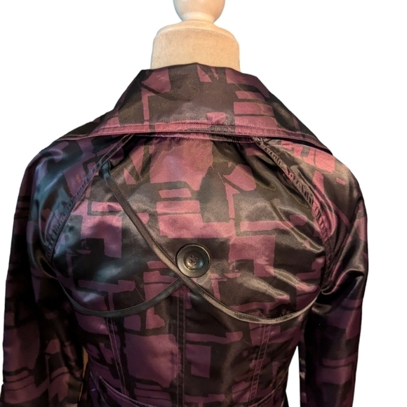 Nick & Mo Anthropology purple/ black satin ruffle collar unique trenchcoat sz S - Picture 5 of 13